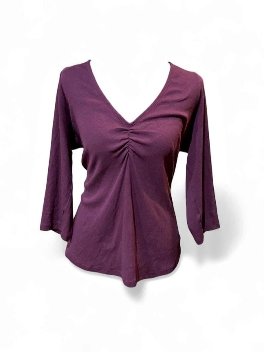 Torrid Plum colored versatile long sleeve shirt with ruched front detail. Size 1